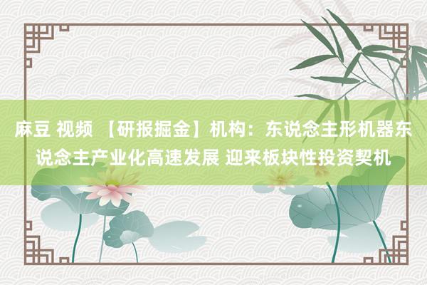 麻豆 视频 【研报掘金】机构：东说念主形机器东说念主产业化高速发展 迎来板块性投资契机